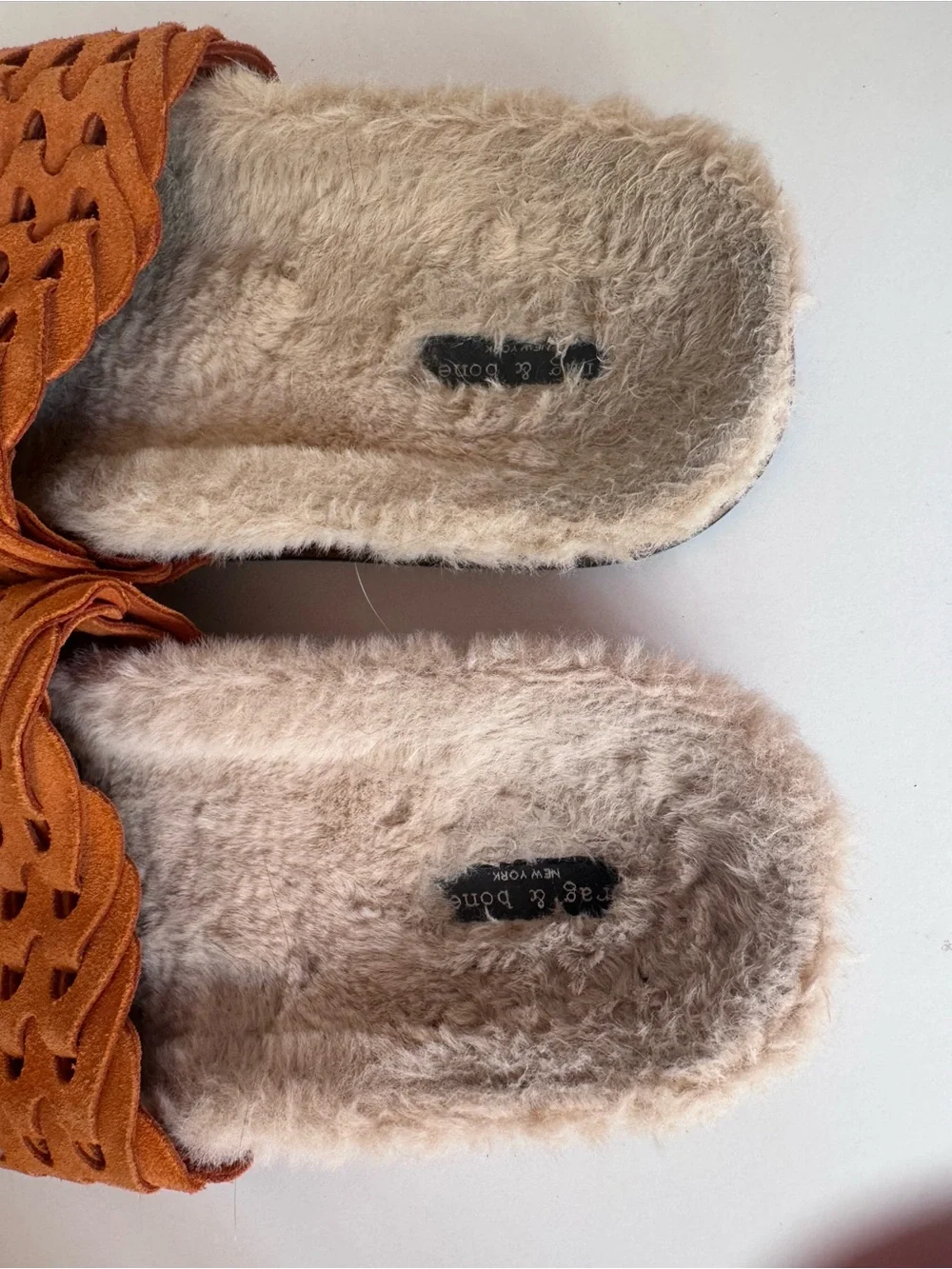Rag and Bone Suede Faux-Shearling Women’s Slip-On Slide in Rust Orange 36/6-6.5 - Picture 3 of 6